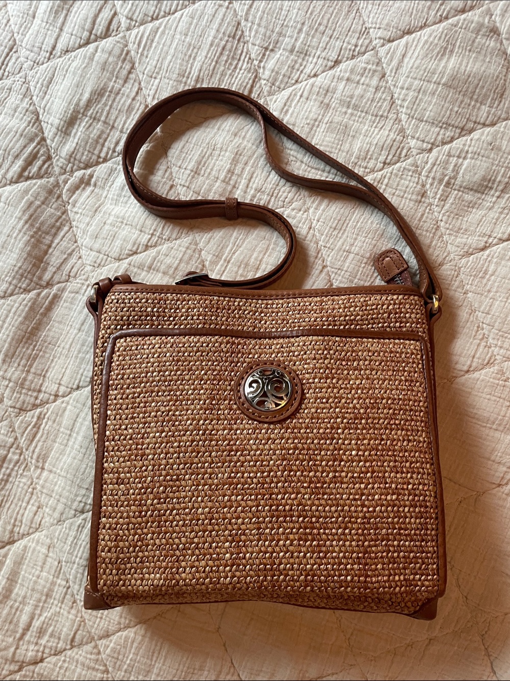 Brown Woven Crossbody Bag - Leather Trim